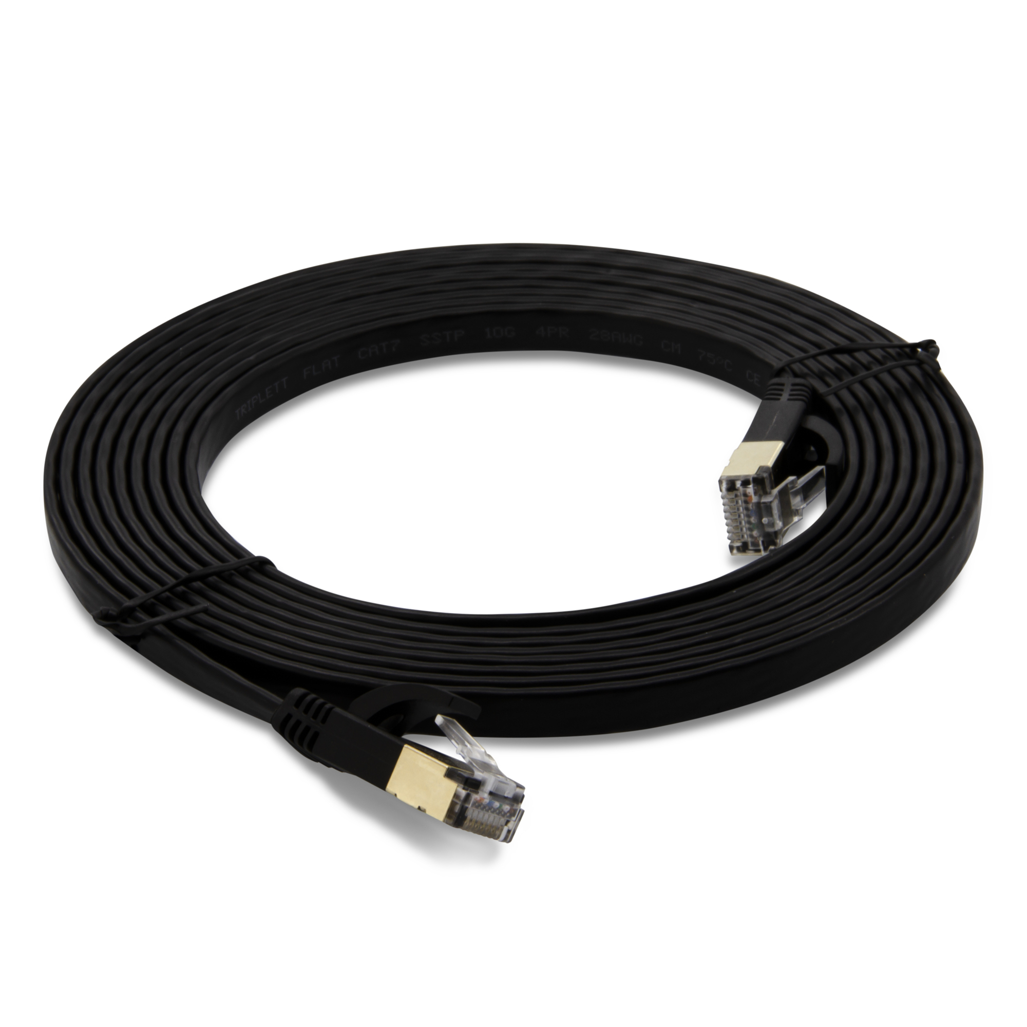 Triplett CAT7FL-10BK FLAT CAT7 10GBPS Professional Grade, SSTP 28AWG, Stranded Patch Cable 10' Black